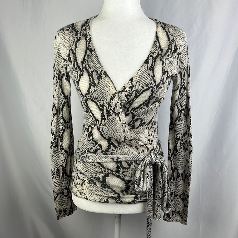 Olivaceous Snake Print Wool Blend Wrap Sweater Size S Balletcore Dance